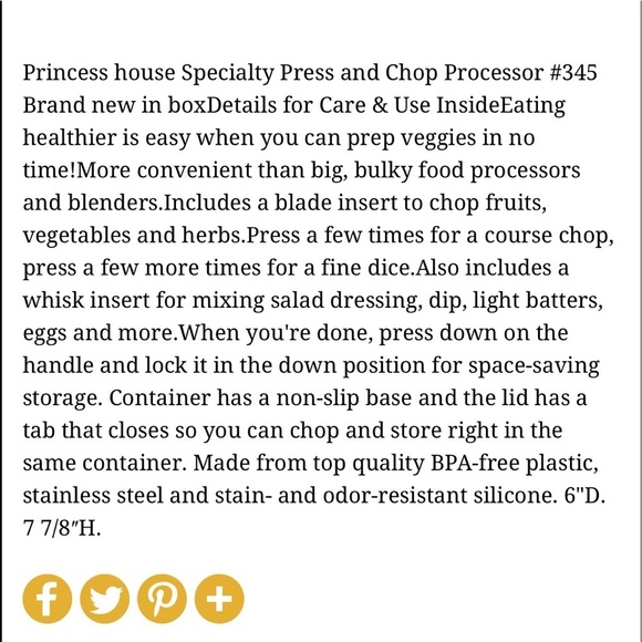 345 Princess House 6pc Plastic & SS Food Processor - Picture 5 of 6